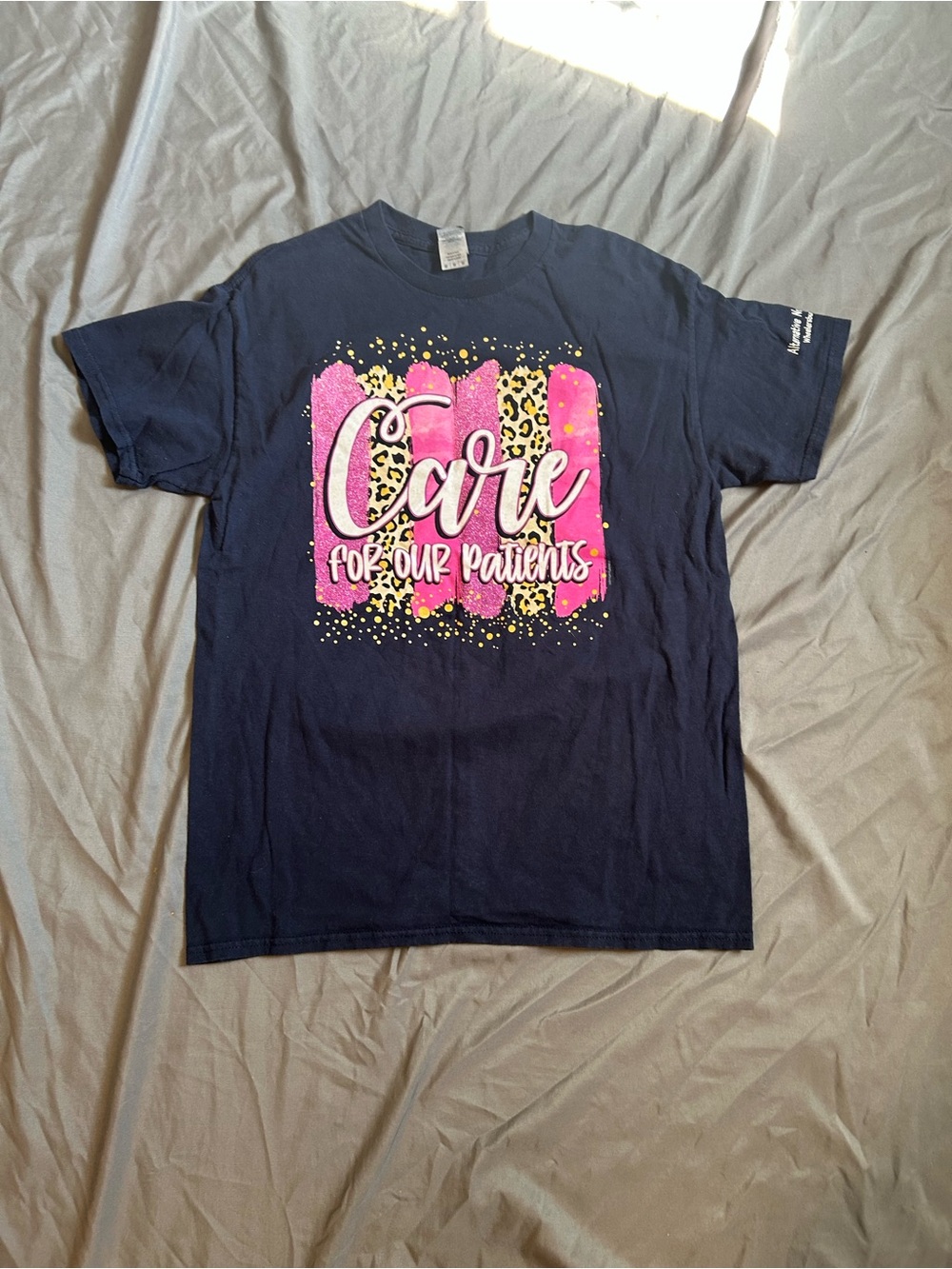 Navy Short-Sleeve Tee with Pink & Leopard Graphic